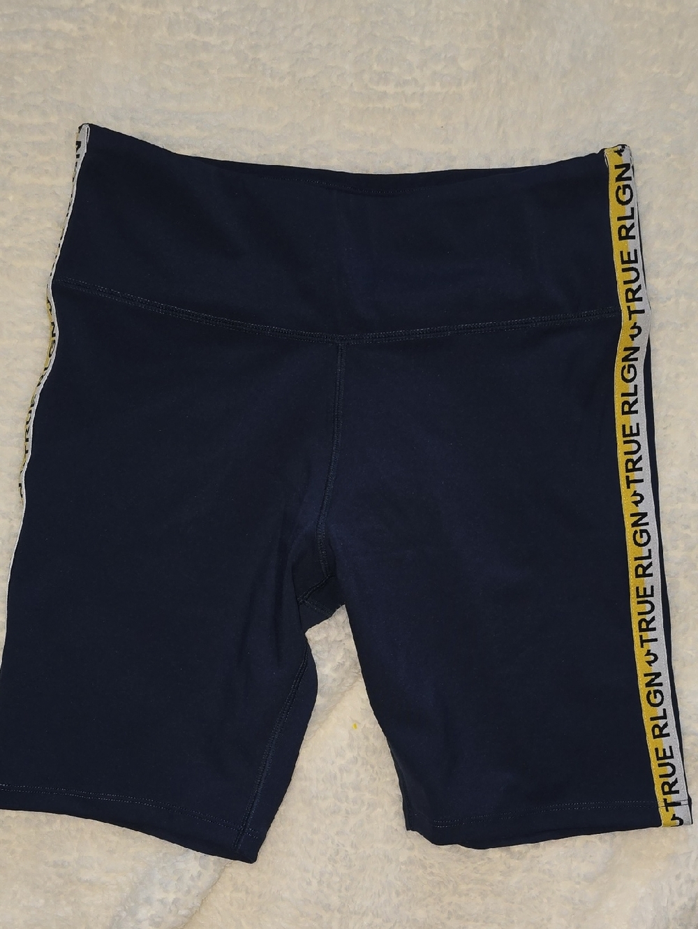 True Religion Navy Bike Shorts with Yellow Branded Side Tape